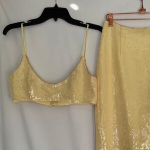 Sau lee Yellow Sequin Crop Top and Skirt Set